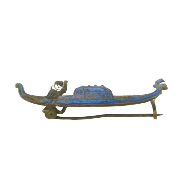Gondola Boat Brooch 1.5 in Pin Jewelry Goldtone Blue Enamel Vintage Italy Pin - Picture 3 of 7